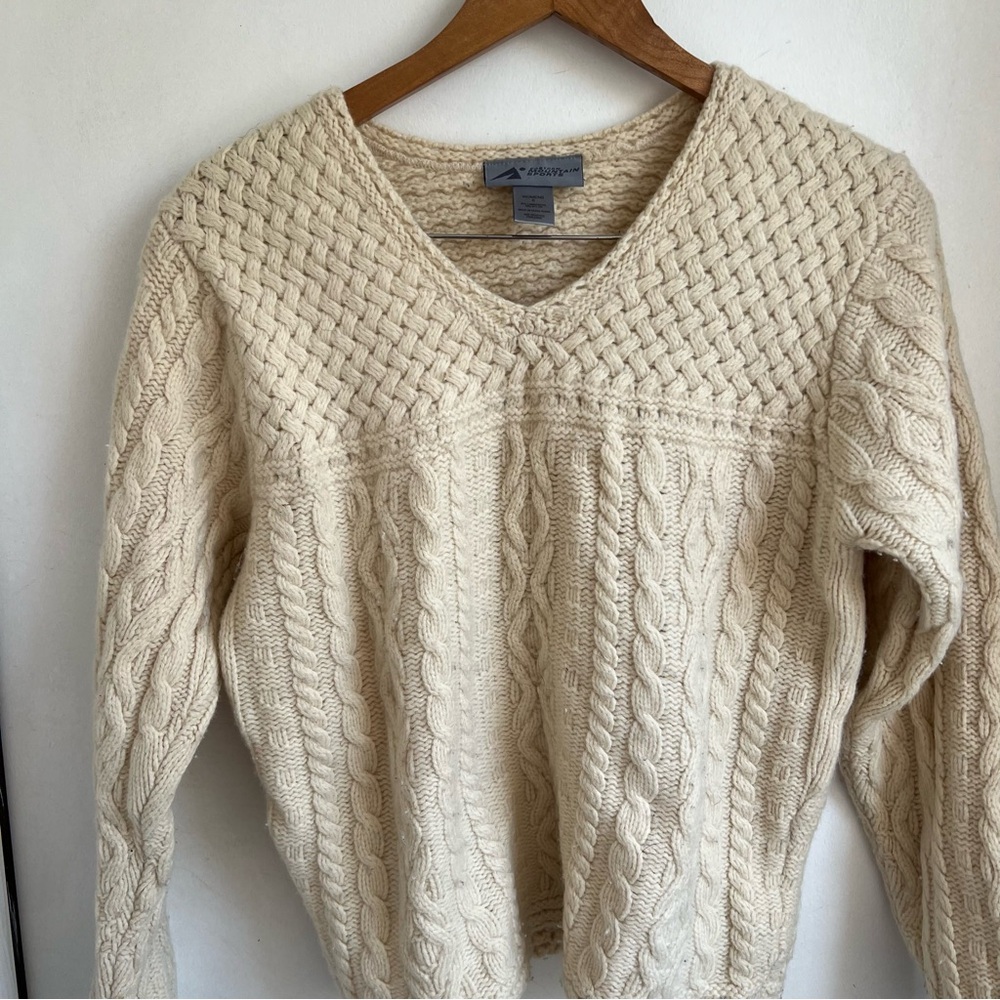 Eastern Mountain Sports Lambswool Fisherman Sweater Cozy Size Small